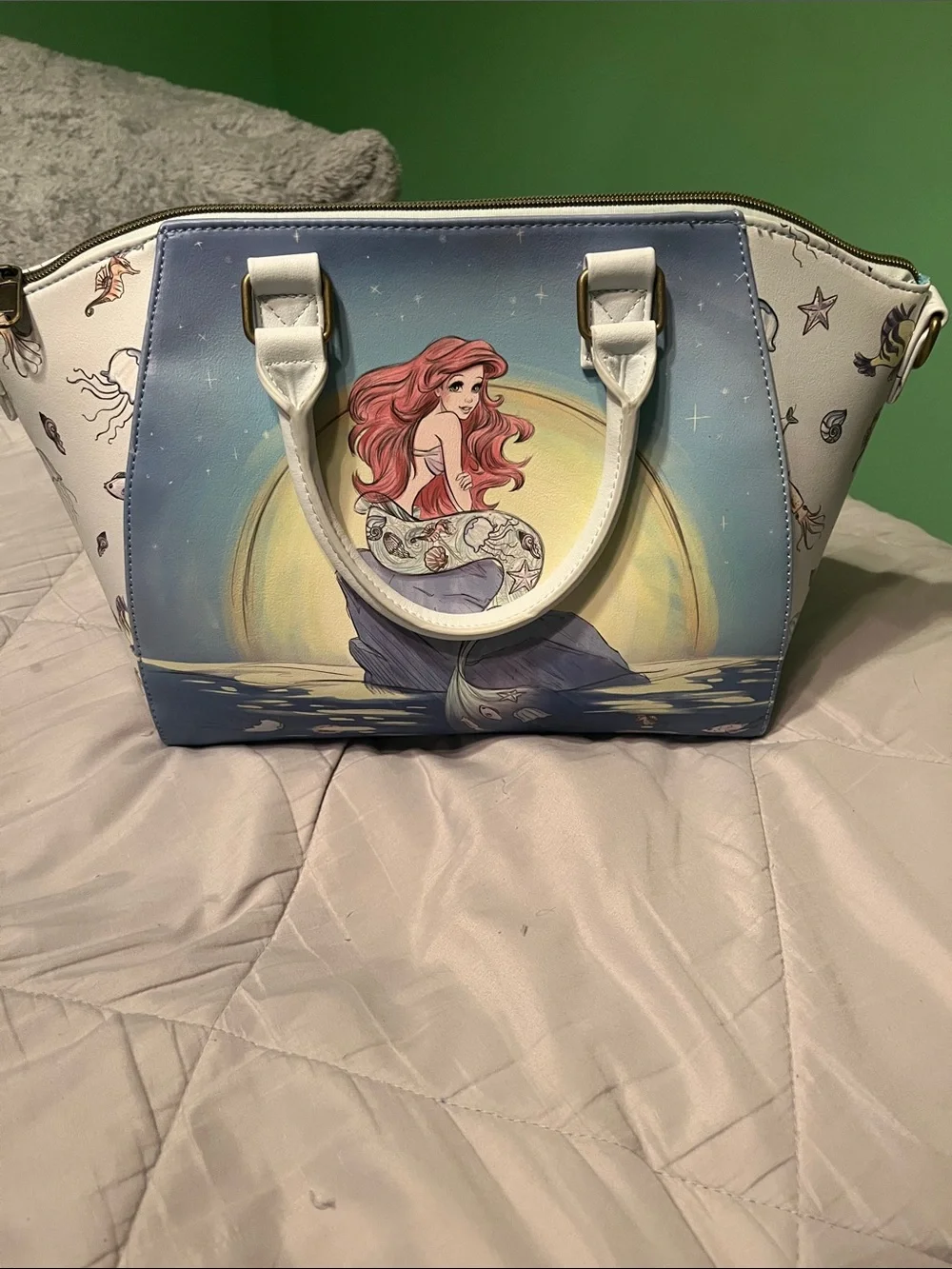 Ariel loungefly Illustration Dome Satchel - Blue and White Mermaid Handbag